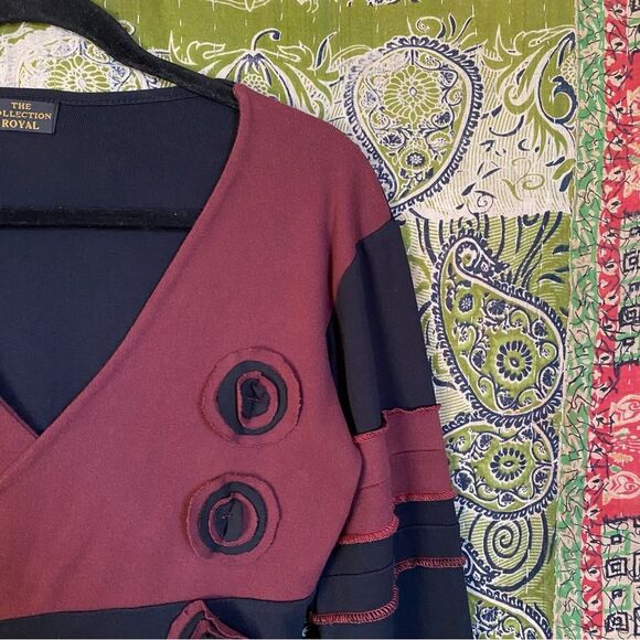Y2K The Collection Royal Black/ Red Boho Whimsigoth Patchwork Top Size Medium - Picture 7 of 15
